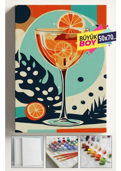 Sayılarla Boyama Çerçeveli Hobi Seti Numaralı Tuval Fırça Boya Dahil Kasnaklı 50x70 cm Cin Kokteyl