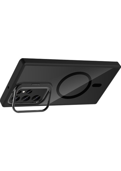 Galaxy S22 Ultra Kılıf Standlı ve Kamera Lens Hediyeli M-Safe Şarj Özellikli Arth Etro Kapak - Derin