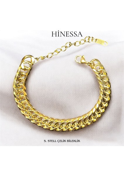 Çelik Paslanmaz Yılan Sırttı Desen Gold Bileklik