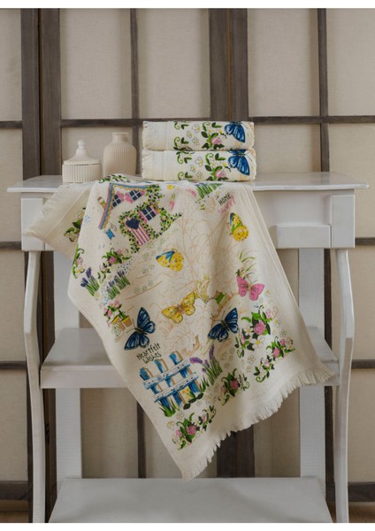 Kadife Mutfak Havlusu 3'lü, Baskılı, Bej, Şık ve Hafif Kullanımlı