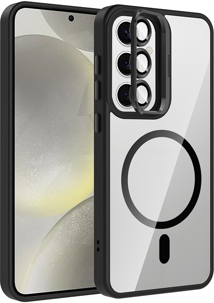 Galaxy S24 Kılıf Standlı ve Kamera Lens Hediyeli M-Safe Şarj Özellikli Arth Etro Kapak - Siyah