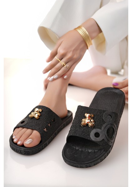 Kadın Terlik Siyah Kaydırmaz Su Geçirmez Şık Ev Dışarı Plaj Yazlık Günlük Terlik