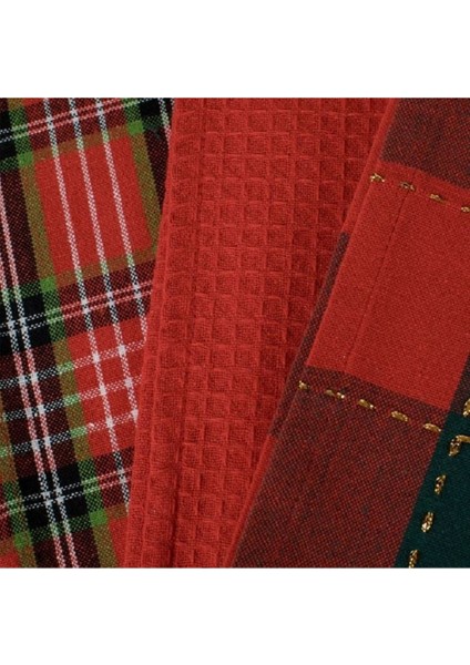 Kırmızı Ekose Mutfak Sunum Bezi 60X35CM 3'lü Set