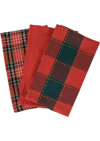 Kırmızı Ekose Mutfak Sunum Bezi 60X35CM 3'lü Set fiyatları