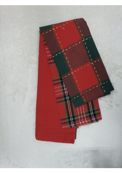 Kırmızı Ekose Mutfak Sunum Bezi 60X35CM 3'lü Set modelleri