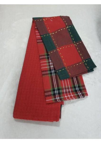 Kırmızı Ekose Mutfak Sunum Bezi 60X35CM 3'lü Set fırsatları