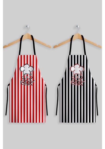 Kırmızı Siyah Çizgili Geniş Ebat Mutfak Önlük Seti, Şef ve Aşçı Için 2'li fiyatları