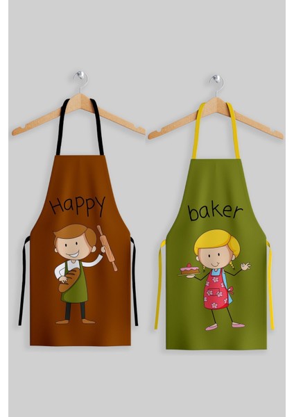 Yeşil 2'li Mutfak Önlükleri Seti, Şefler Için Şık ve Kullanışlı Tasarım