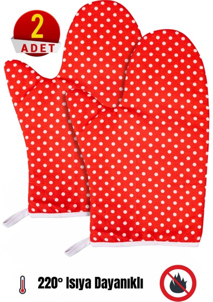Kırmızı 2'li Tencere ve Fırın Eldiveni, 220°C Isıya Dayanıklı, Mutfak Pişirme Ekipmanı