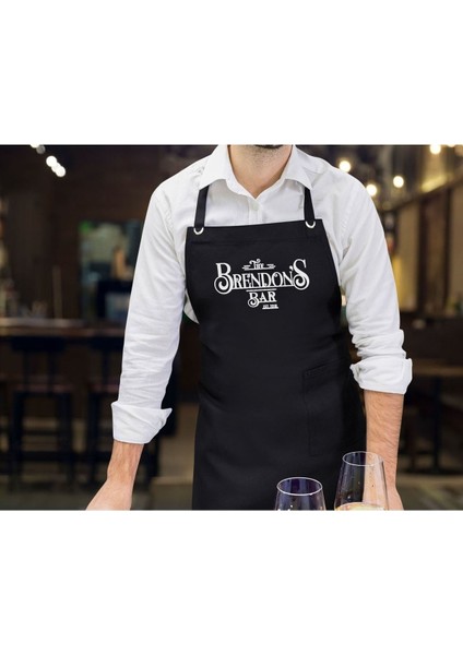 Kişiye Özel Tarihli Siyah Profesyonel Mutfak ve Aşçı Önlüğü