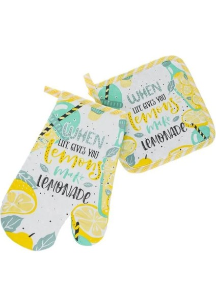 Canlı Sarı Limon Desenli Fırın Eldiveni ve Tutacak Seti, 2 Parça, Şık Mutfak Hediye fiyatları