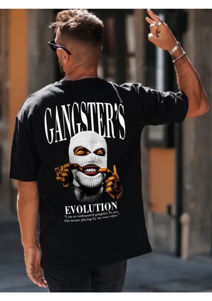 Unisex Gangsters Baskılı Oversize %100 Pamuk T-Shirt