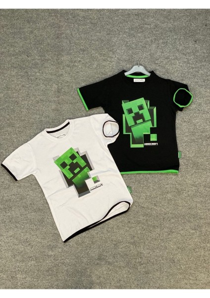 Kids Creeper Baskılı Siyah ve Beyaz 2'li Set Çocuk T-Shirt