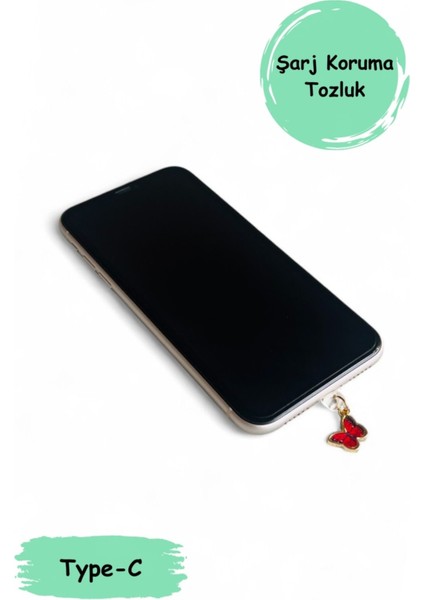 Type-C Silikon Figürlü Telefon Şarj Portu /toz Tıpası /toz Tıkacı/ Charm/kırmızı Kelebek