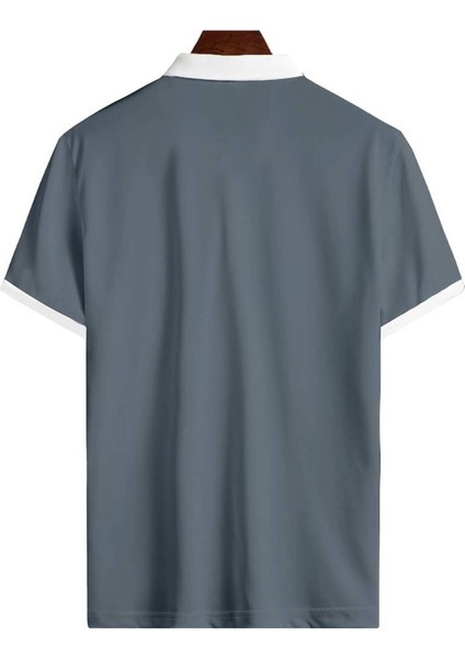 Unisex Büyük Beden Gri Fermuarlı Kısa Kol %100 Pamuk Golf T-Shirt fiyatları