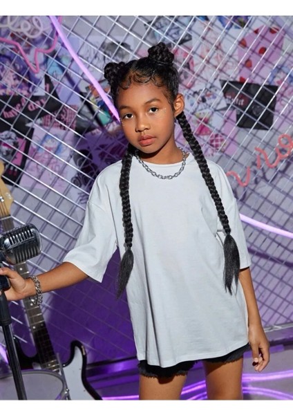 Kids Beyaz Basklı Oversize Çocuk T-Shirt fırsatları