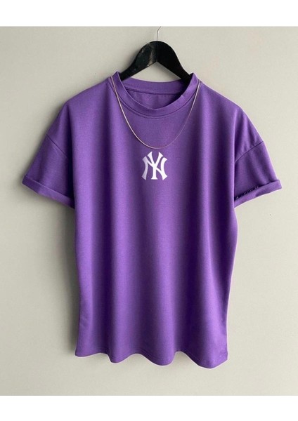 Büyük Beden Yanke Baskılı Bisiklet Yaka Oversize T-Shirt