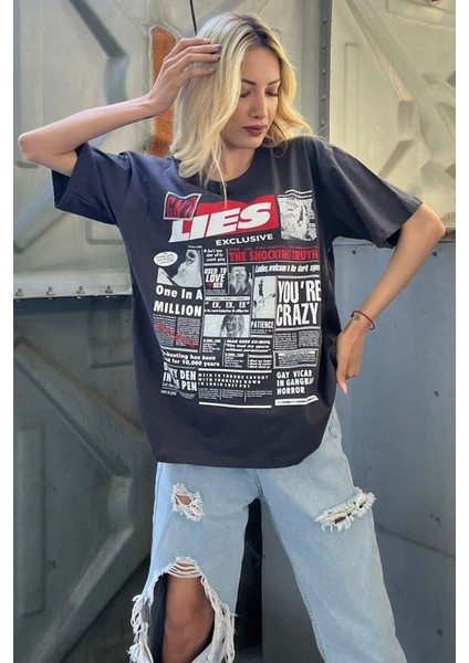Lies Exclusive Ön ve Arka Baskılı Oversize T-Shirt
