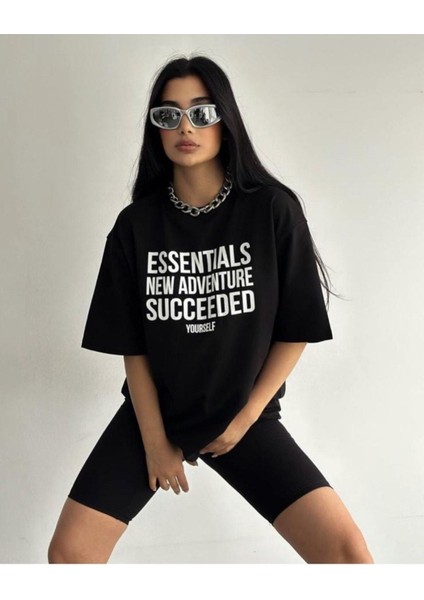 Essentials New Adventure Succeeded Baskılı Oversize Unisex T-Shirt