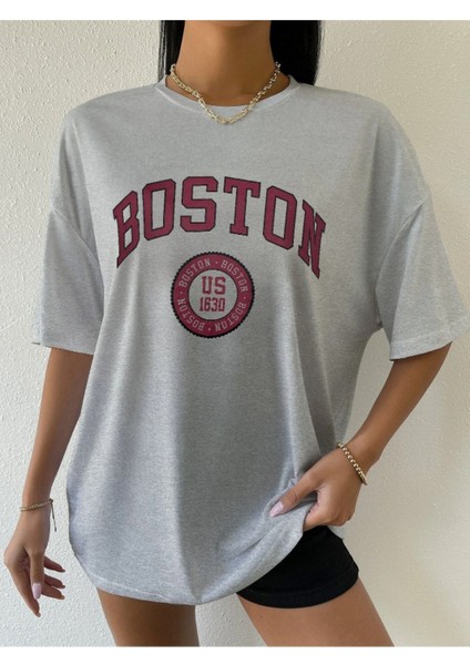 Us 1960 Boston Baskılı Oversize T-Shirt modelleri