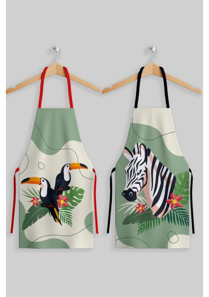 Renkli Tropikal Desenli Mutfak Önlüğü Çiftli Set fiyatları