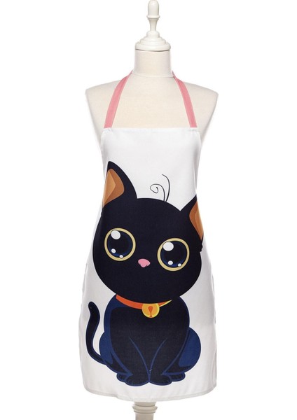 Küçük Kedi Temalı Leke Tutmaz Mutfak Önlüğü Siyah Renk
