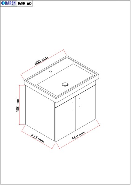 Ege 60 Cm, Lavabolu Alt Banyo Dolabı, Kapaklı Banyo Alt Dolabı, Seramik Lavabo Dahil fırsatları