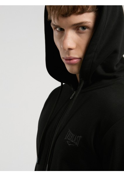 Ever Essentials Regular Erkek Siyah Kapüşonlu Full Zip Sweatshirt.167 modelleri