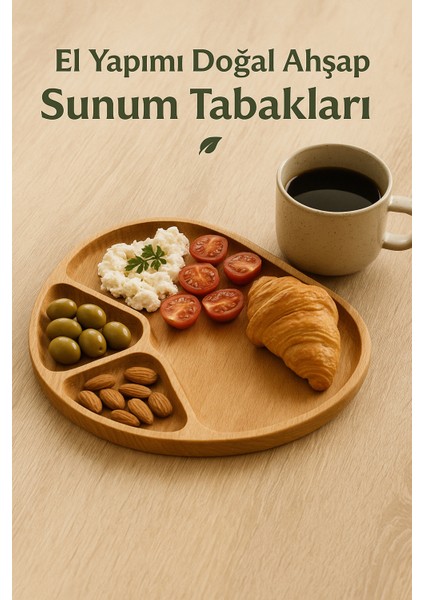 Ahşap Çok Bölmeli Kahvaltı Tabağı – Çerezlik Sunum Tabağı – Kimyasal Içermez, Yerli Üretim