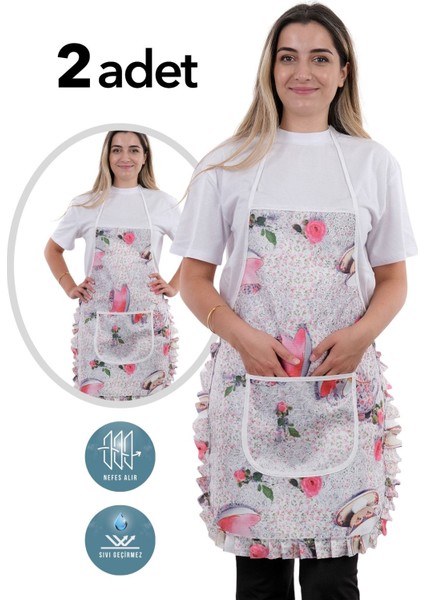 Ikili Paket Şık ve Su Geçirmez Mutfak Önlüğü, Beyaz, Kullanışlı ve Pratik Tasarım