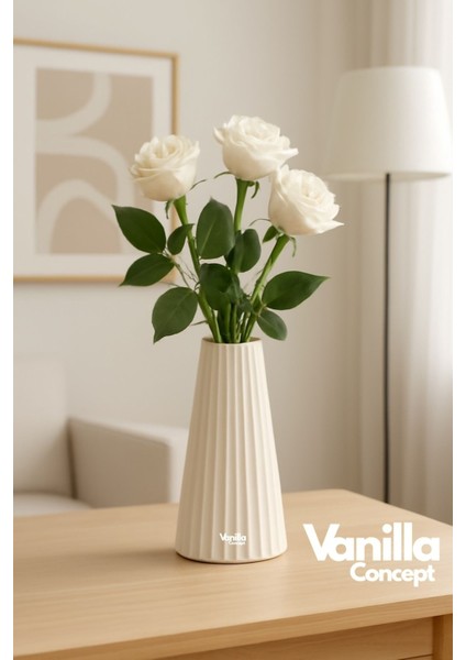Konik Vazo | Dekorasyon Biblo Vazo | 15 cm Beyaz