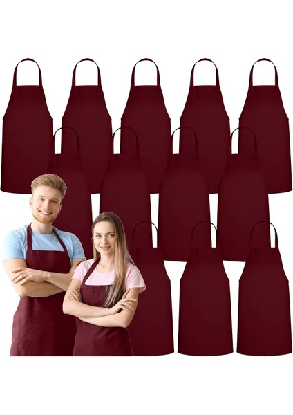 12 Adet Bordo Mutfak Önlüğü, Aşçı, Masterchef, Unisex, Şık ve Kullanışlı Set