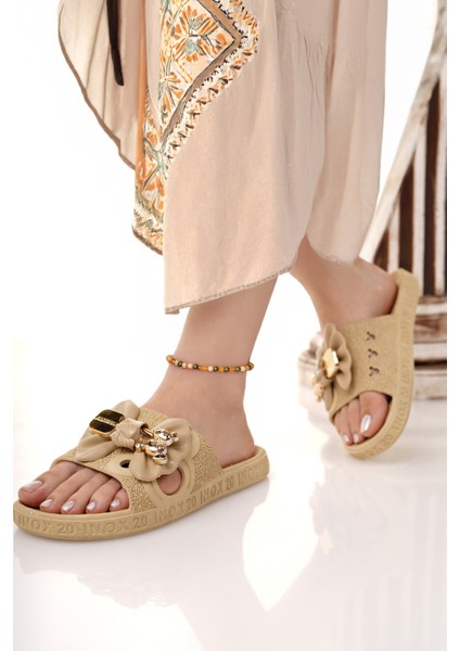 Kadın Terlik Bej Kaydırmaz Su Geçirmez Şık Ev Dışarı Plaj Yazlık Günlük Terlik fırsatları