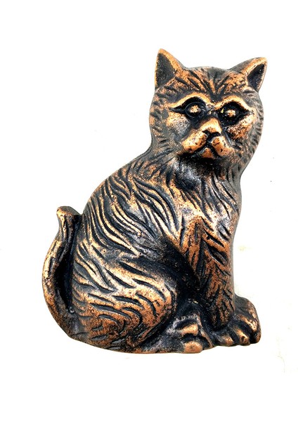 Antika Tarz Dekoratif Pirinç Kedi Kapı Tokmağı, Taktak - 110X80MM, Antik