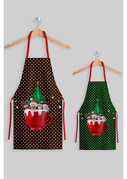 Kırmızı Puantiyeli Anne ve Çocuk Mutfak Önlükleri Seti fiyatları