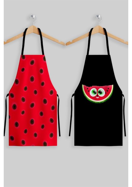 Karpuz Desenli 2'li Mutfak Önlüğü Seti, Kırmızı, Şık ve Kullanışlı Tarz