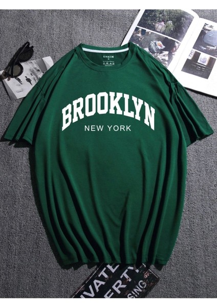 Nefti Brooklyn Ny Beyaz Baskılı Oversize Pamuklu Unisex T-Shirt