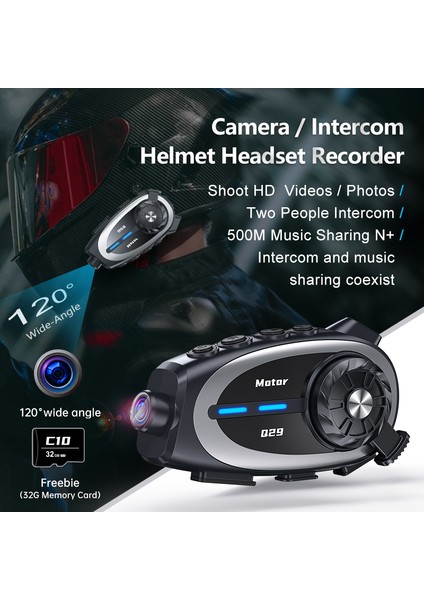 Q29 Motosiklet Kask Bluetooth Kulaklık 1080P Kamera Geniş Açı Su Geçirmez Intercom modelleri