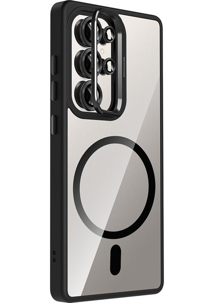 Samsung Galaxy S25 Ultra Kılıf Kamera Korumalı Magsafe Şeffaf Renkli Kenar Standlı + Lens Koruyucu modelleri