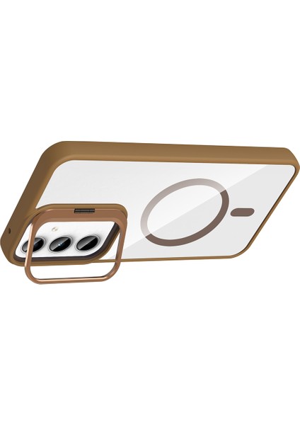 Samsung Galaxy A25 Kılıf Kamera Korumalı Magsafe Şeffaf Renkli Kenar Standlı + Lens Koruyucu modelleri