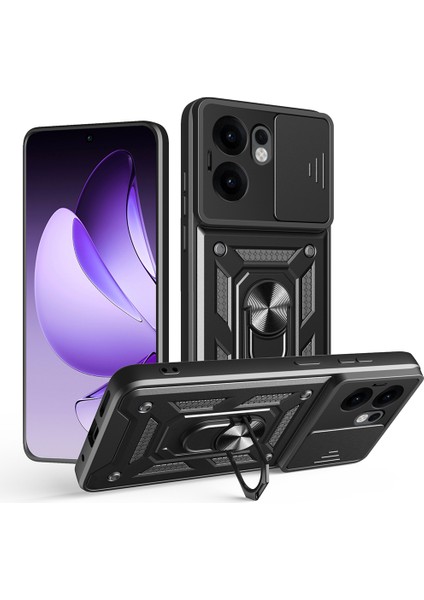 Oppo Reno 13F 5g Kılıf Kamera Korumalı Sürgülü Yüzüklü Armor Zırhlı Mıknatıslı Standlı Kapak