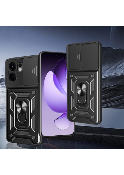 Oppo Reno 13F 5g Kılıf Kamera Korumalı Sürgülü Yüzüklü Armor Zırhlı Mıknatıslı Standlı Kapak modelleri