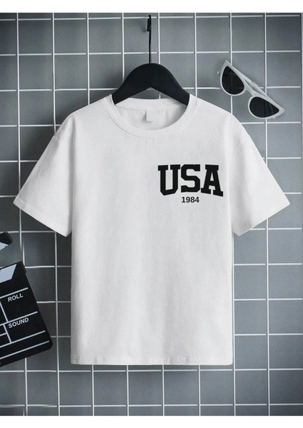 Kids Küçük Usa 1984 Baskılı Pamuklu Oversize Çocuk T-Shirt