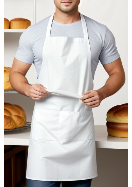 Geniş Cepli Beyaz Erkek Aşçı Önlüğü, Şef, Barişta, Rahat ve Şık Tasarım