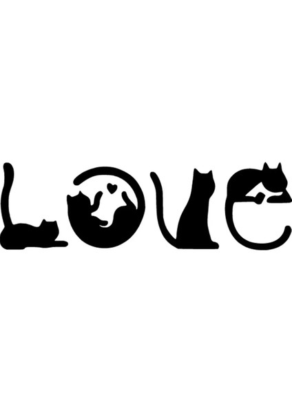 Kediler ve Love Oto Özel Yeni Sticker Siyah 25 x 7 cm