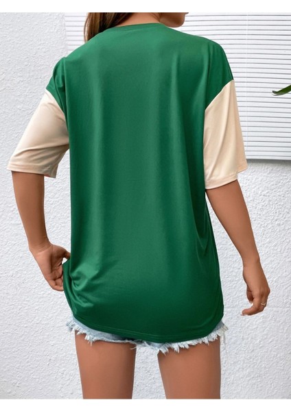 Unisex Yeşil Brooklyn 91 Baskılı Kollar Bej Oversize T-Shirt fiyatları