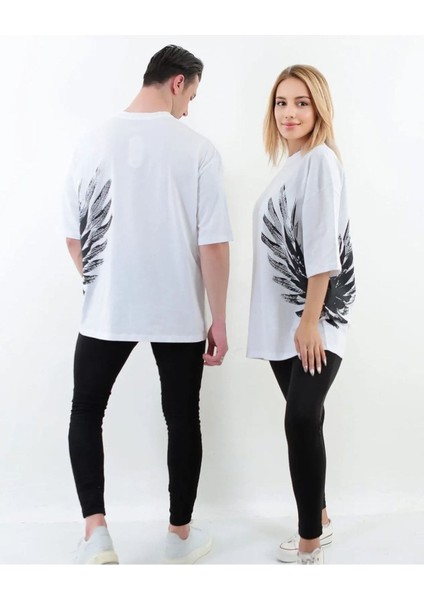 Kanat Baskılı Oversize Pamuklu Unisex T-Shirt(Adet Fiyattır)