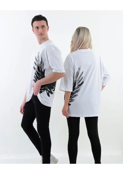 Kanat Baskılı Oversize Pamuklu Unisex T-Shirt(Adet Fiyattır) fiyatları