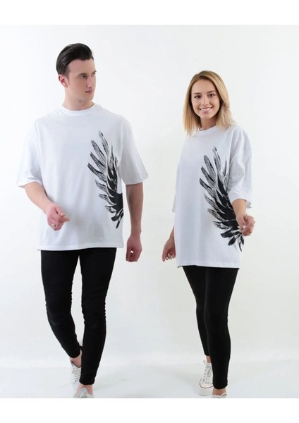 Kanat Baskılı Oversize Pamuklu Unisex T-Shirt(Adet Fiyattır) fırsatları
