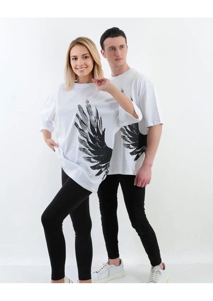 Kanat Baskılı Oversize Pamuklu Unisex T-Shirt(Adet Fiyattır) indirimleri
